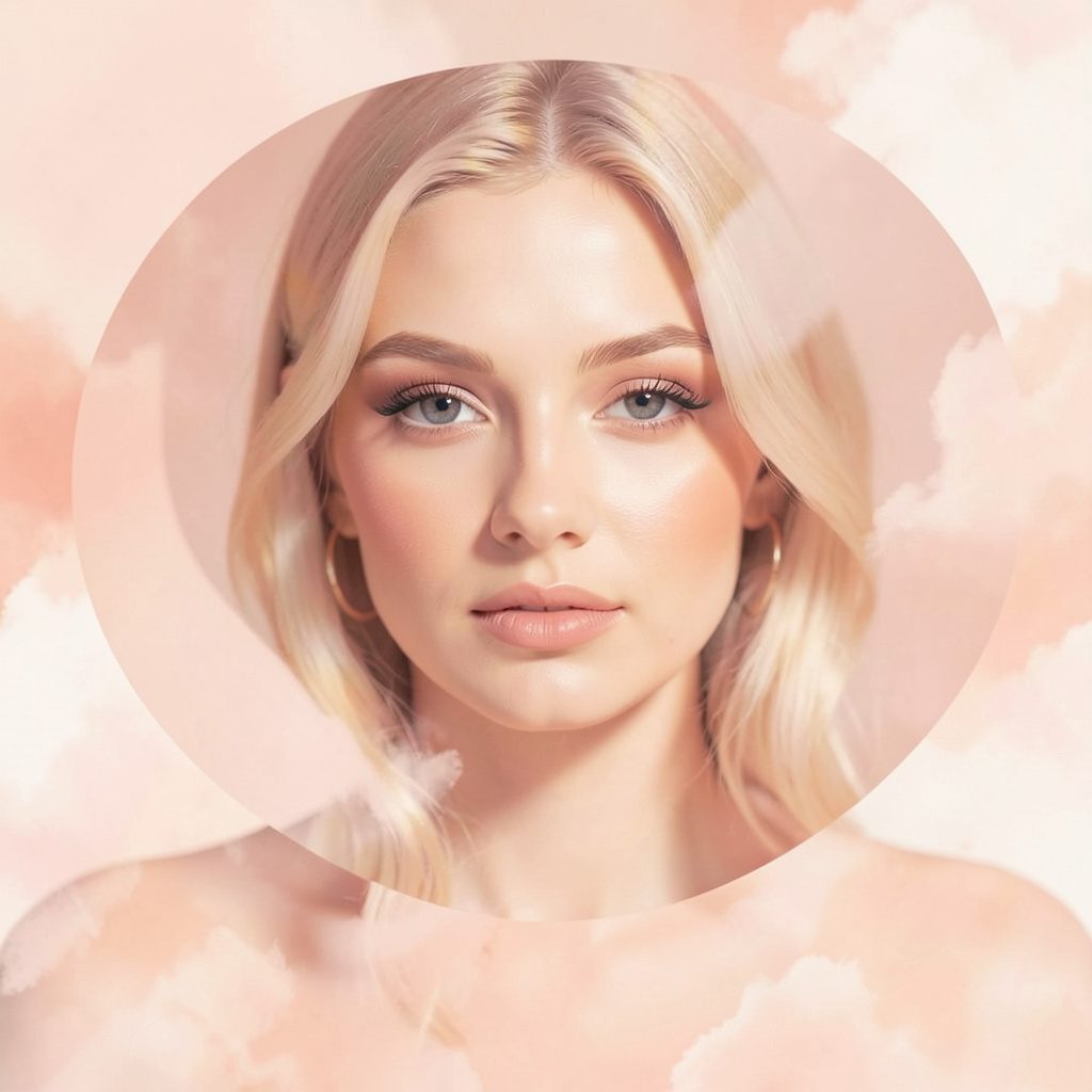 Warm blush-toned abstract portrait-style composition with soft diffused lighting and a gentle, romantic editorial mood.